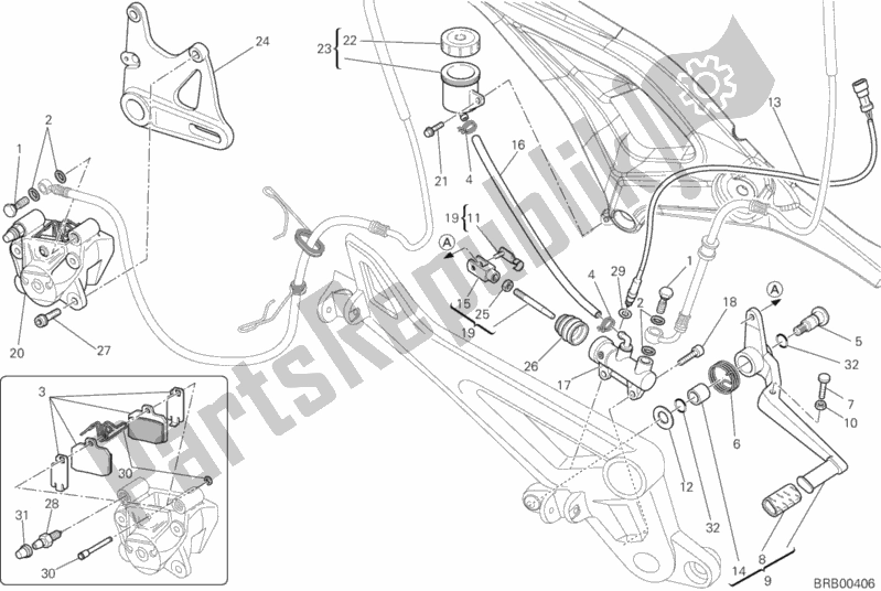 All parts for the Rear Brake System of the Ducati Monster 696 ABS USA 2014
